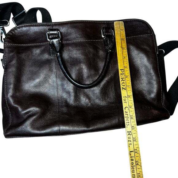 Vintage FOSSIL Mercer Dark Brown Leather Double Zip Work Messenger Bag tote - Picture 9 of 10